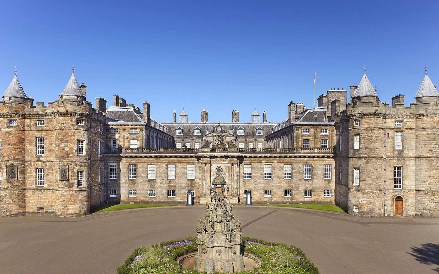 Palace of Holyroodhouse frontage around its courtyard