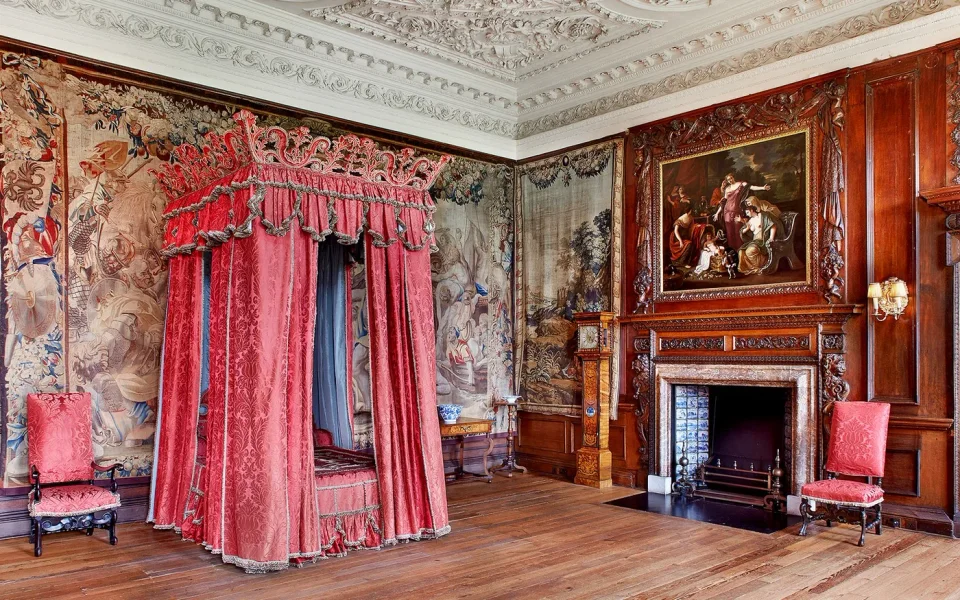 Decorated historic bedroom inside the Palace of Holyroodhouse